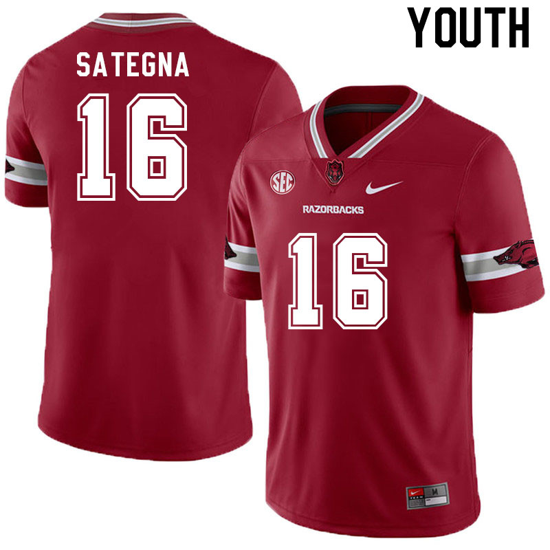 Youth #16 Isaiah Sategna Arkansas Razorback College Football Jerseys Stitched Sale-Alternate Cardina - Click Image to Close